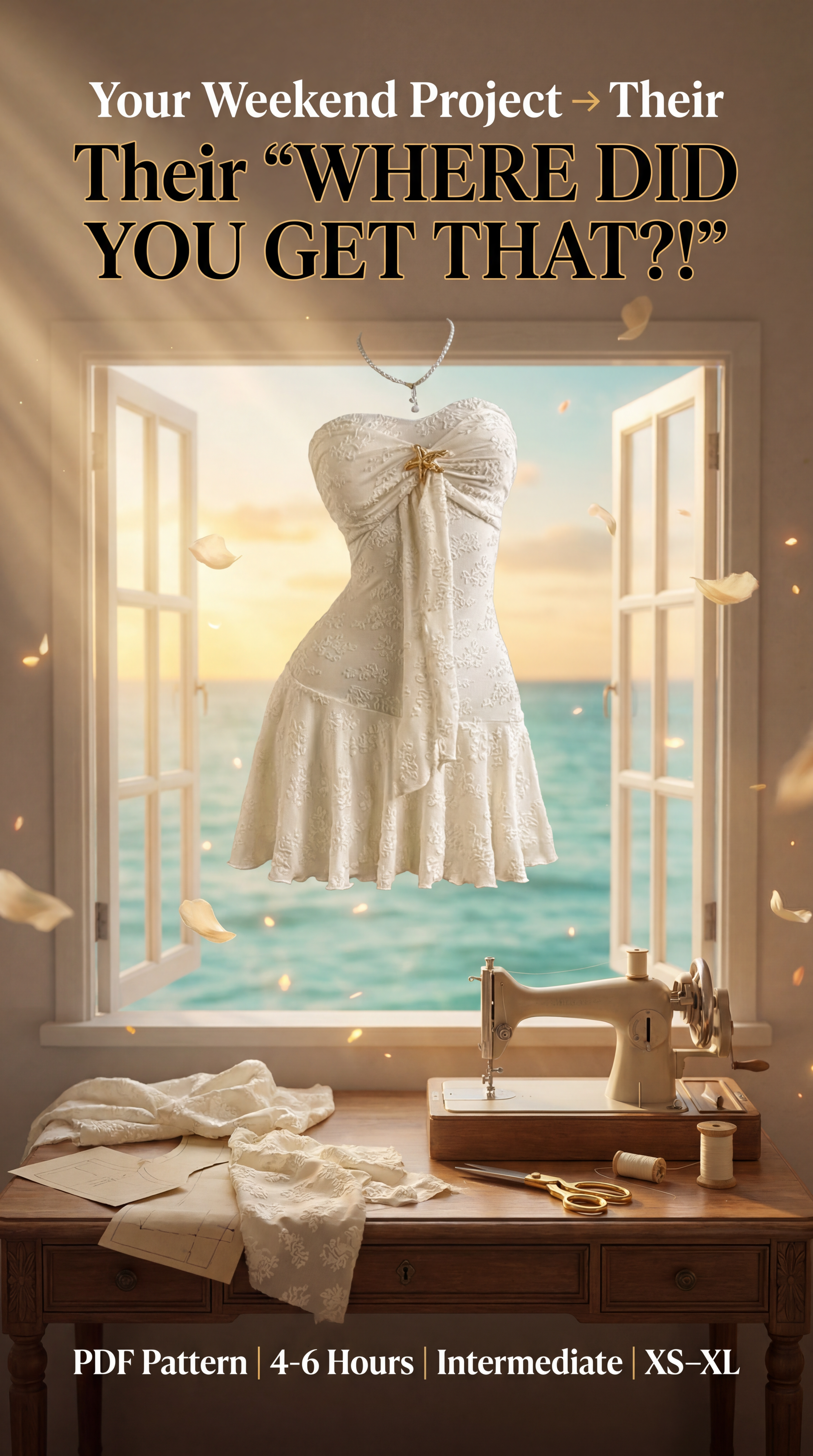 Starfish Bloom Strapless Fit-and-Flare Dress PDF Pattern — Beach Wedding & Vacation Formal Gown