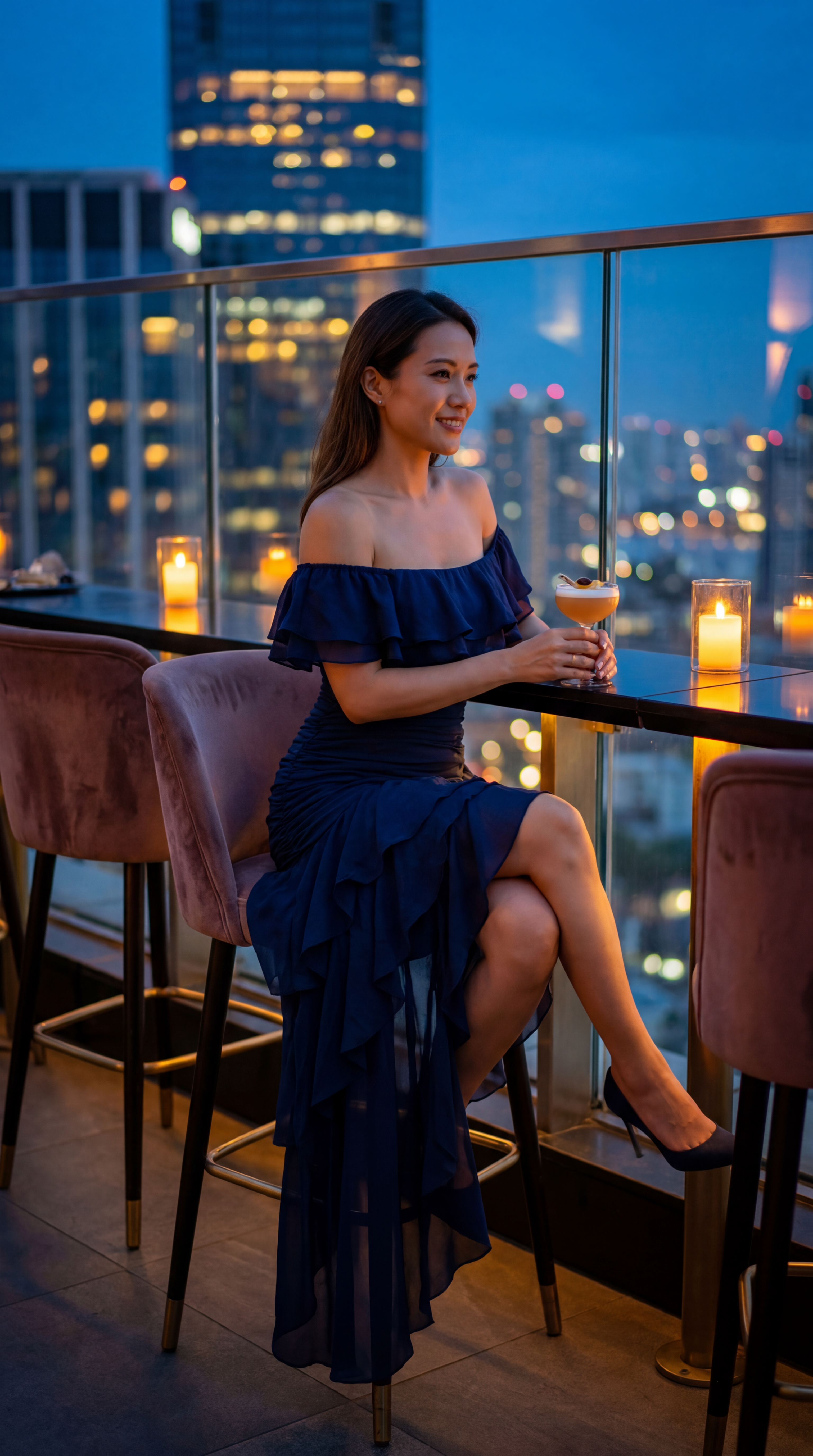 Midnight Ruffle Off-Shoulder Evening Gown PDF Pattern — Asymmetric Tiered Cocktail Dress with Corset Back